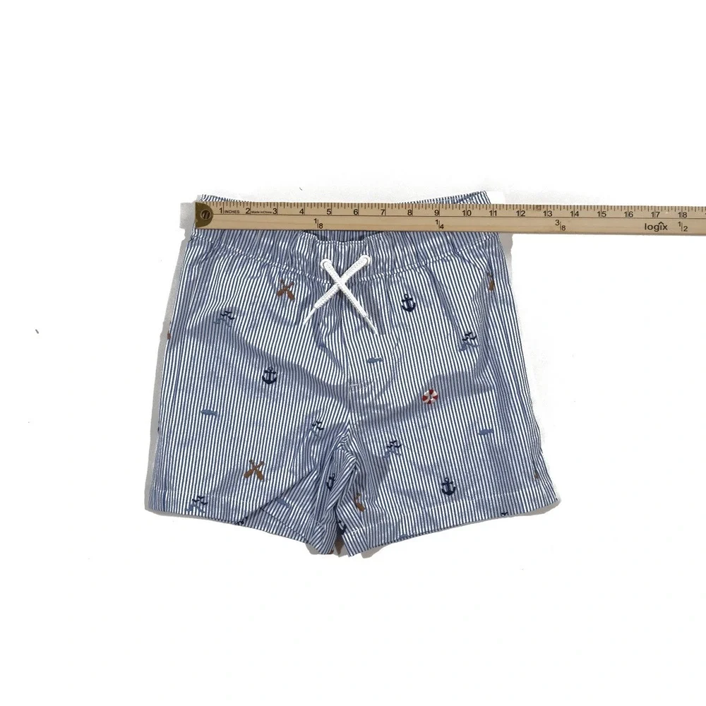 J.Crew Boys Swim Trunks Blue White Striped Nautical Anchor Oars 4 5 EXCELLENT